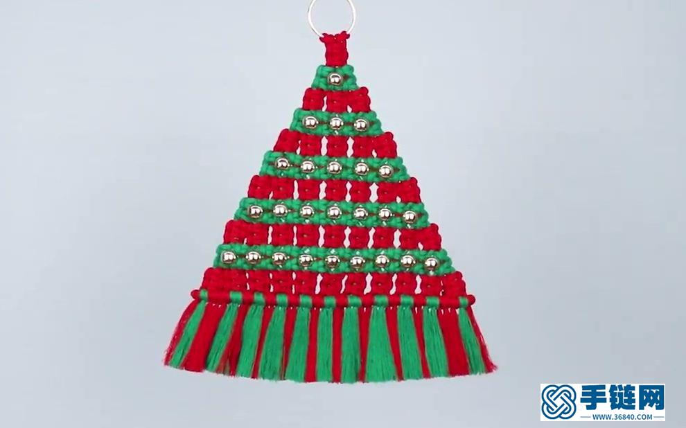 Macrame编织红绿搭配圣诞树壁挂装饰