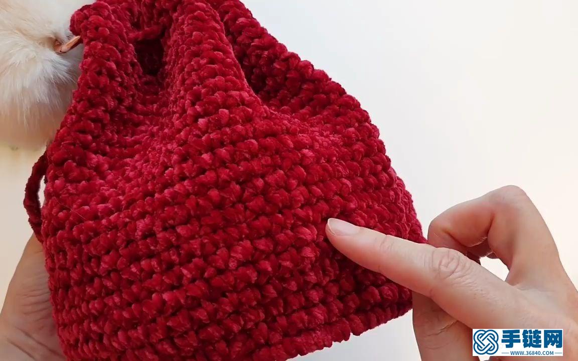 钩针编织束口手挽包，温暖又柔软的冬季包包