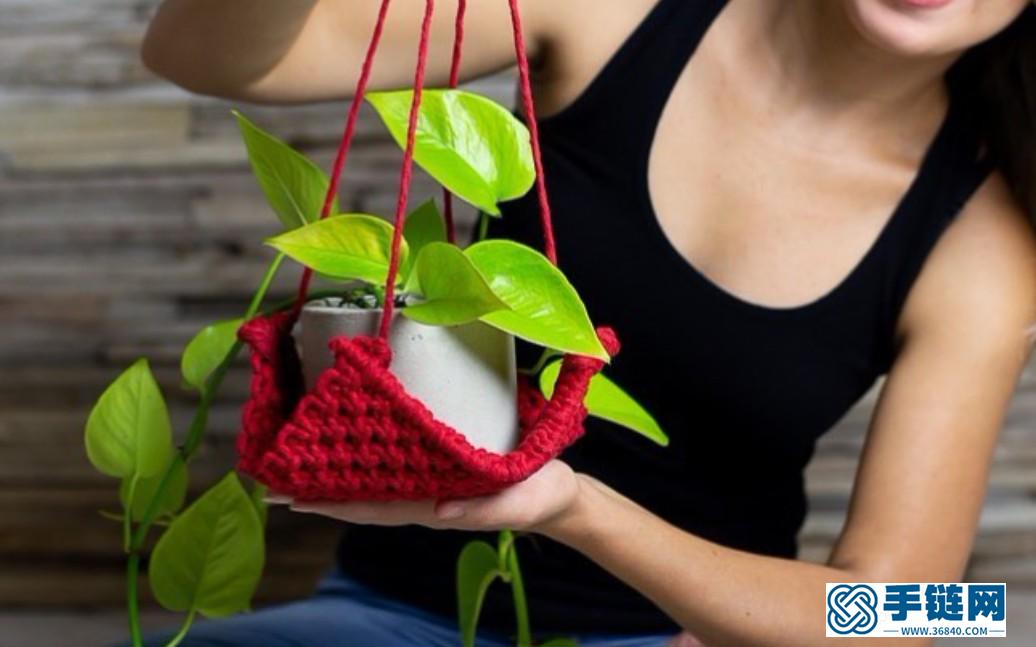 超级简单的一款植物吊篮，手残党也能学会编织