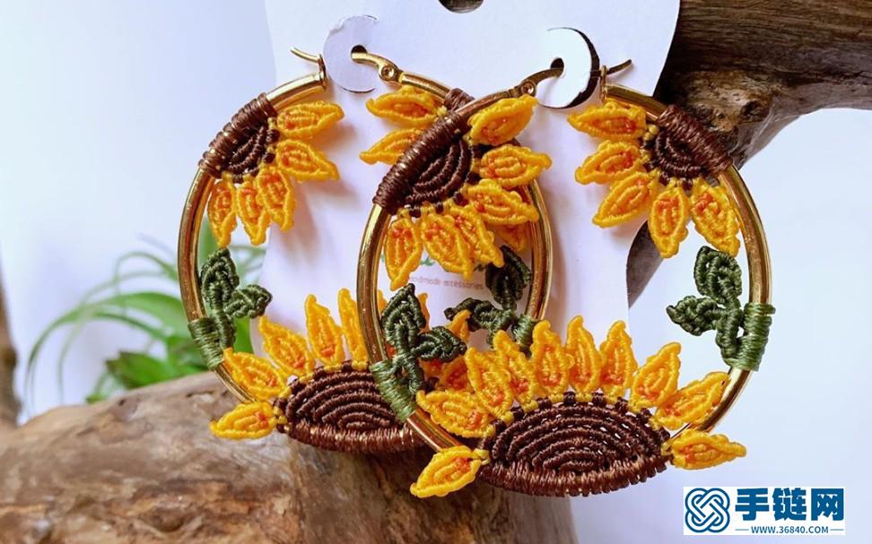 美图欣赏 | 美丽的耳环 | Macrame结绳编织向日葵-树叶-花朵-蝴蝶耳环