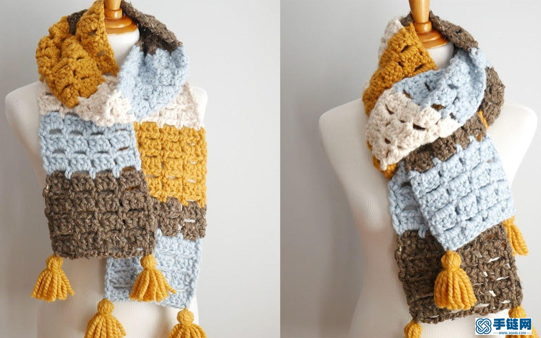  钩针编织拼色保暖长围巾，秋冬季节贴心的穿戴搭配