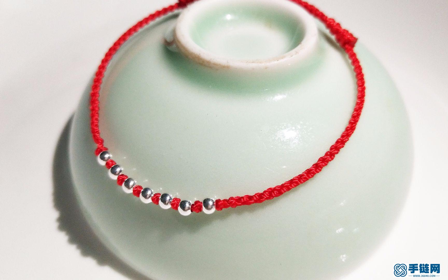 红绳编织：新手必学的手工制作七银珠四股辫红绳手链，超美超简单