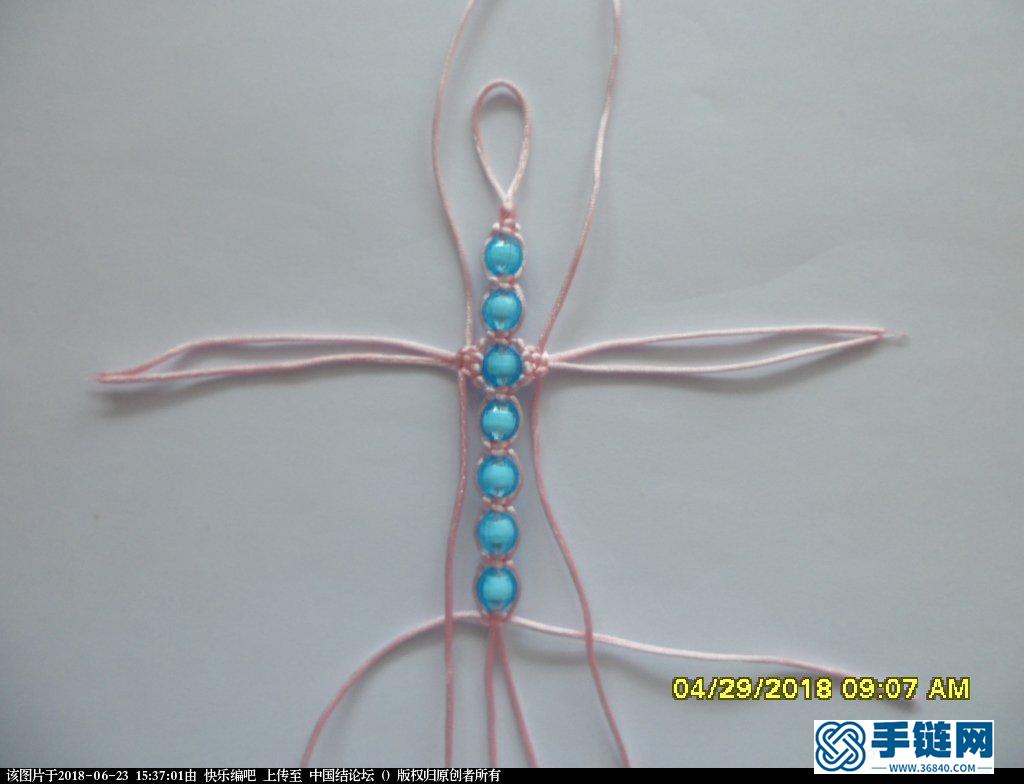 一款串珠十字挂件的编法 —— 双联结、平结、雀头结组合练习编绳教程-完整编法步骤