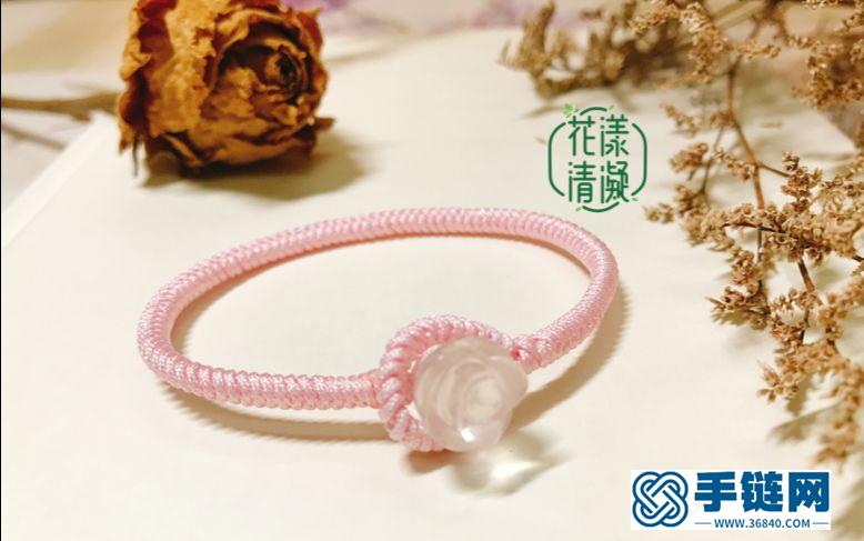编绳教程-金刚结粉晶玫瑰花手绳,粉粉的，恋爱的味道~O(∩_∩)O~
