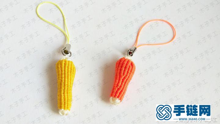 玉米编绳方法图解，玉线手机链小挂件制作教程