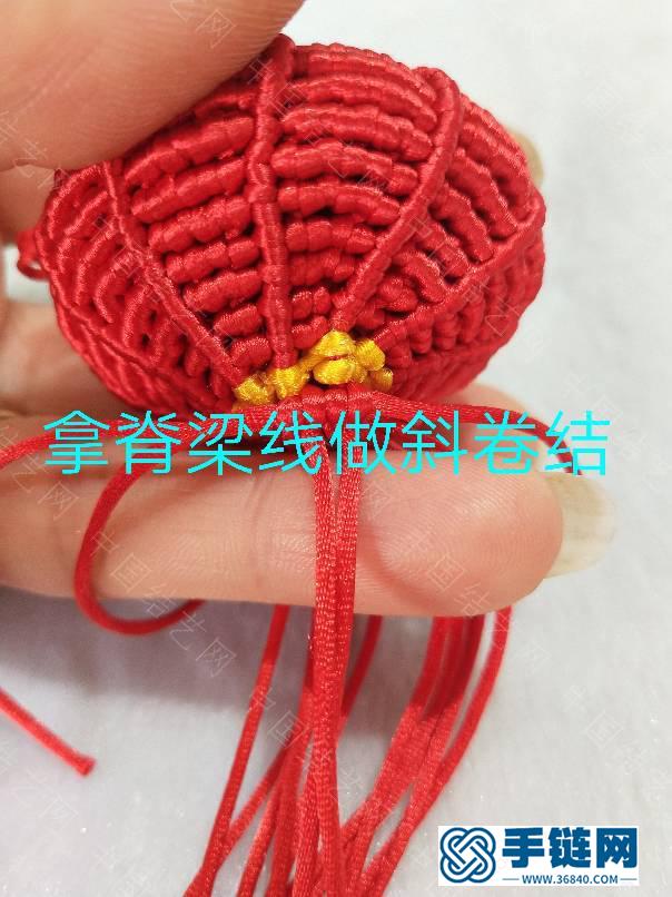 绳子编红灯笼编法图解，5号线玉线编织传统红灯笼挂件的教程