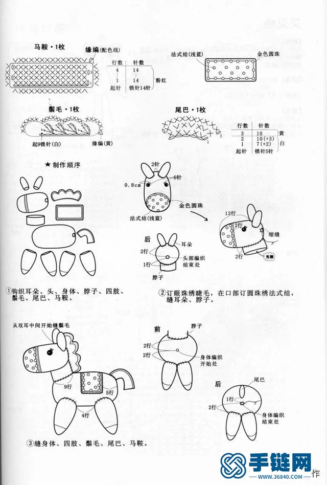 「钩编图解」四叶草挂件、小马和美人鱼尾剪刀套图解