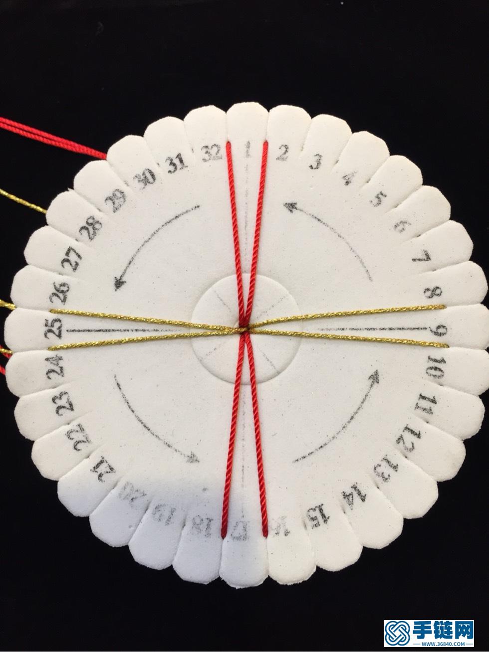 圆形盘编器教程，8股红绳编织图解