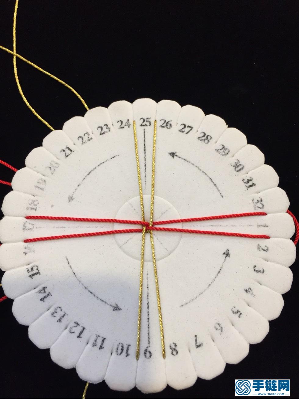 圆形盘编器教程，8股红绳编织图解
