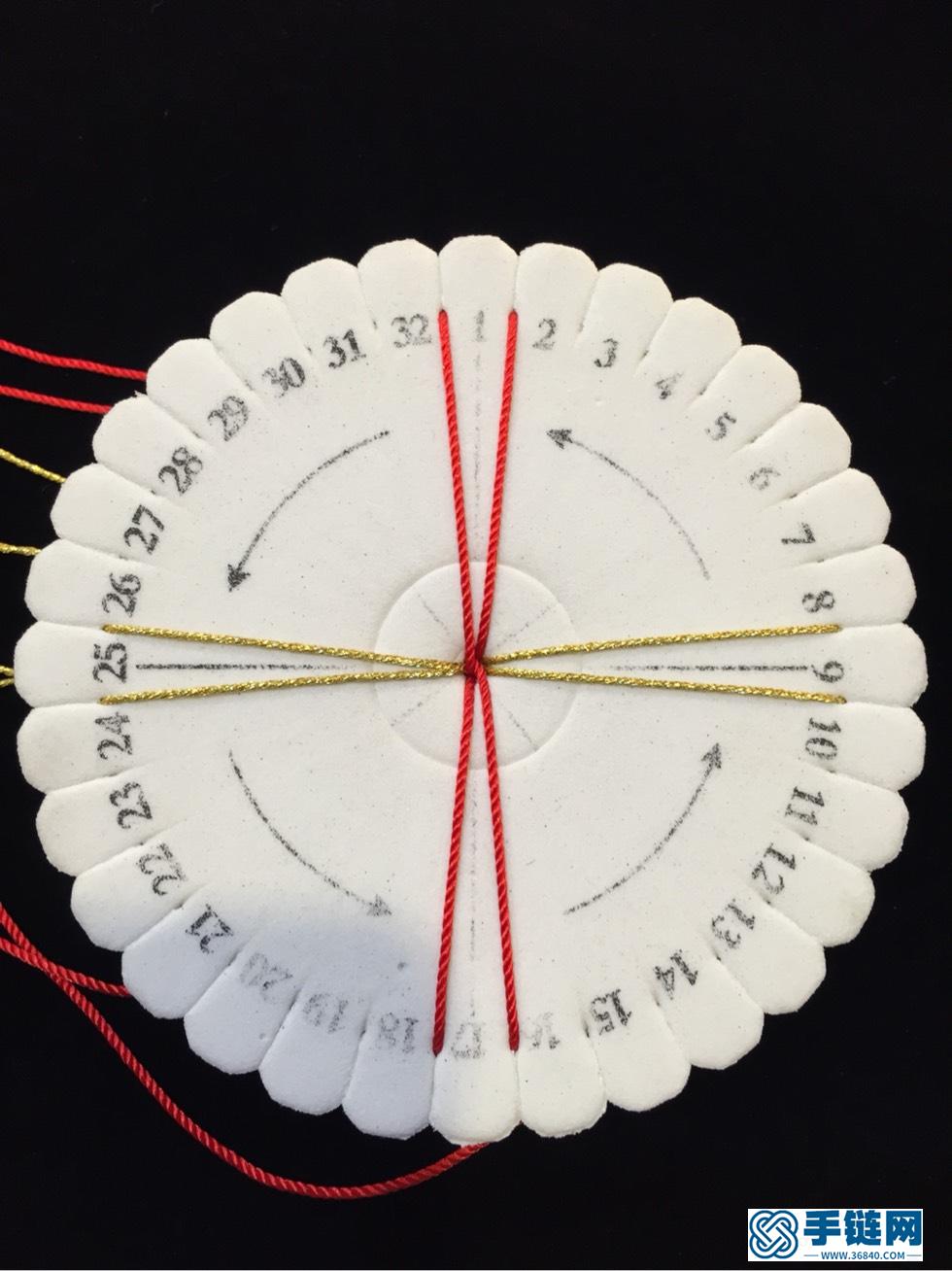 圆形盘编器教程，8股红绳编织图解