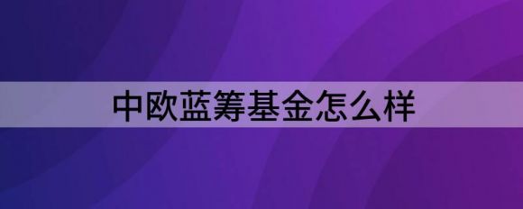 中欧蓝筹基金怎么样(中欧蓝筹基金经理是谁)