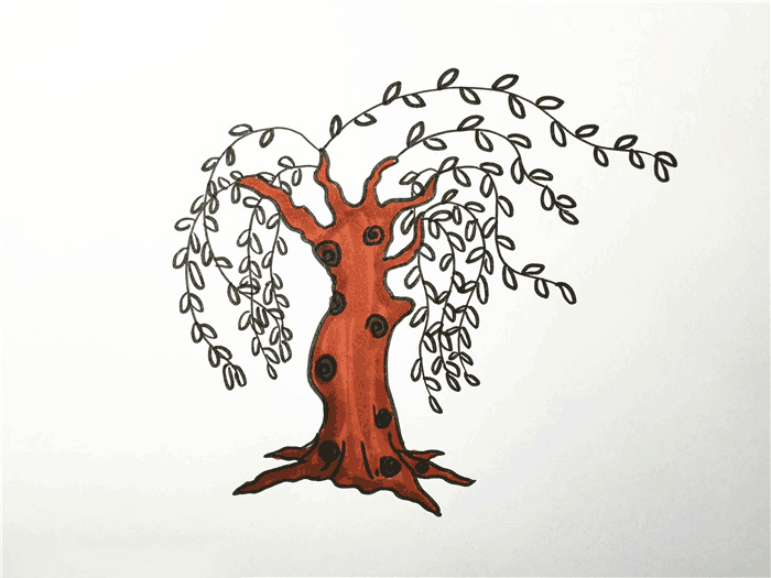柳条简笔画如何画？学习儿童彩色填充树木怎么画